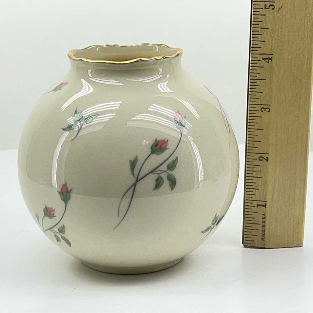 Lenox Rose Manor Vase Ceramic 24K Gold Trim Hand Painted Globe Round Cottage - Picture 8 of 12